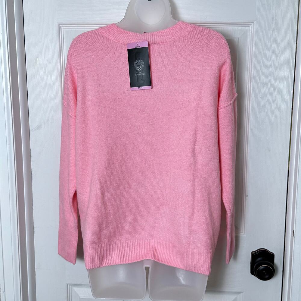 NWT Vince Camuto Heart Intarsia Crewneck Pullover Sweater Valentine Pink - Picture 2 of 12